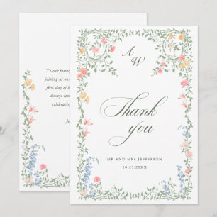 Carte De Remerciements Meadow Pastel Français Rose Floral Mariage