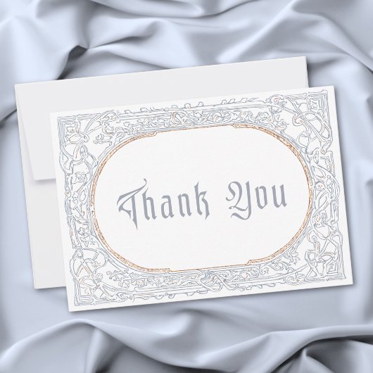 Carte De Remerciements Medieval Fantasy Blue & Gold Etching Wedding