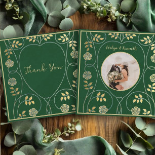 Carte De Remerciements Médiéval Gold Floral Coeurs et épée avec photo