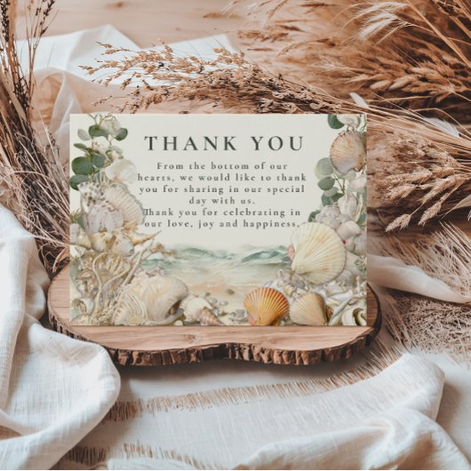 Carte De Remerciements Mediterranean Seashell Botanical Wedding