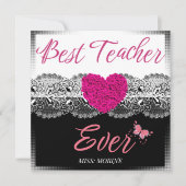 Carte De Remerciements Meilleur enseignant jamais noir et blanc avec coeu (Devant)