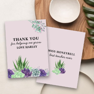 Carte De Remerciements Meilleur Enseignant Toujours Aquarelle Succulents