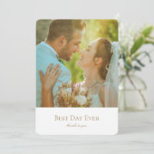 Carte De Remerciements Meilleur Jour Ever Elegant Mariage Photo Or (Debout devant)