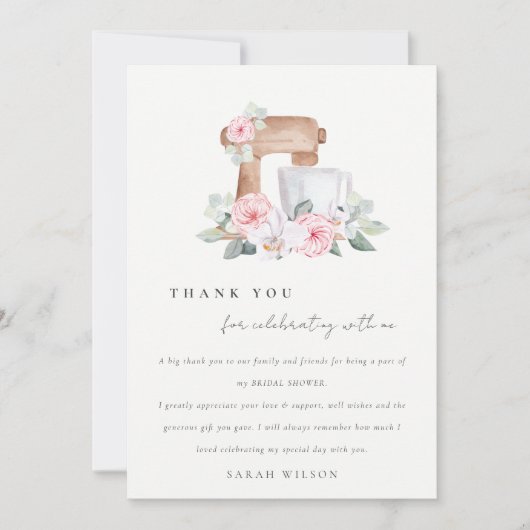 Carte De Remerciements Mélange de peinture à l'aquarelle rose mariage flo (Devant)