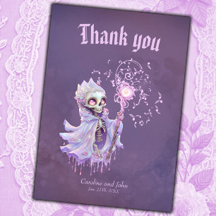 Carte De Remerciements Mélodies magiques du mignon squelette violet.