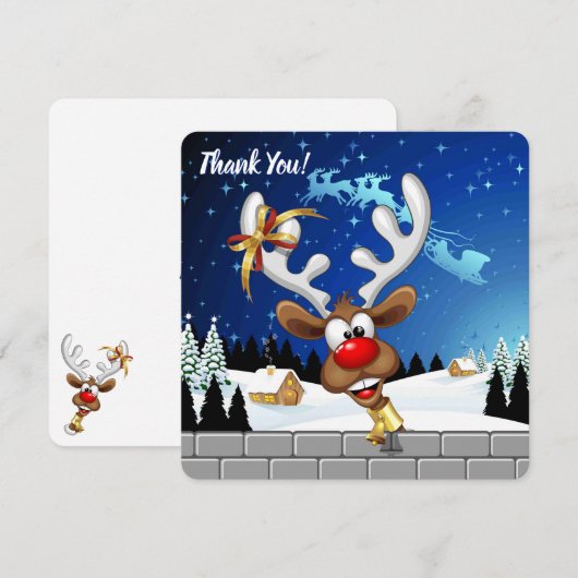Carte De Remerciements Mème de Noël drôle de renne qui regarde par-dessus (Devant / Derrière)