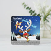 Carte De Remerciements Mème de Noël drôle de renne qui regarde par-dessus (Debout devant)