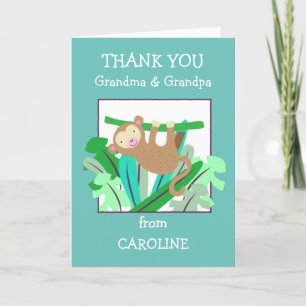 Carte De Remerciements Mémé Papi Nom Singe Mignon Turquoise