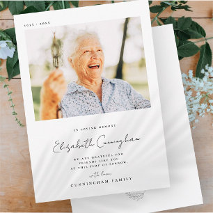 Carte De Remerciements Mémorial Amour Mémoire Élégant Simple Photo Modern