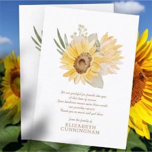Carte De Remerciements Mémorial Aquarelle Fleurs de soleil Folithe Botani