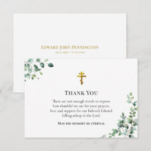 Carte De Remerciements Mémorial chrétien orthodoxe de verdure minimaliste