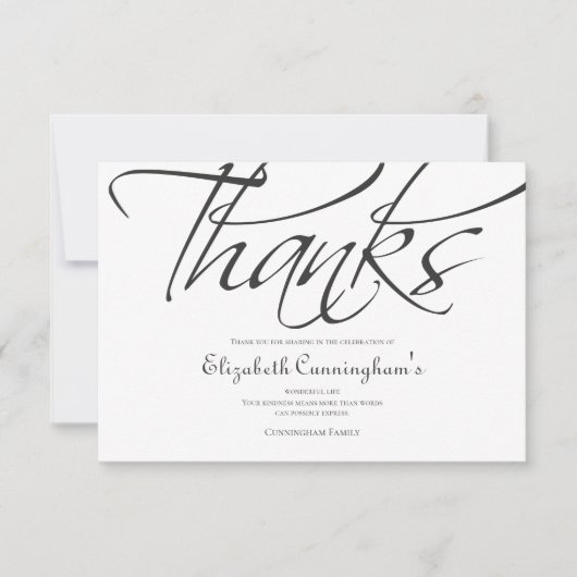 Carte De Remerciements Mémorial classique et simple de calligraphie (Devant)