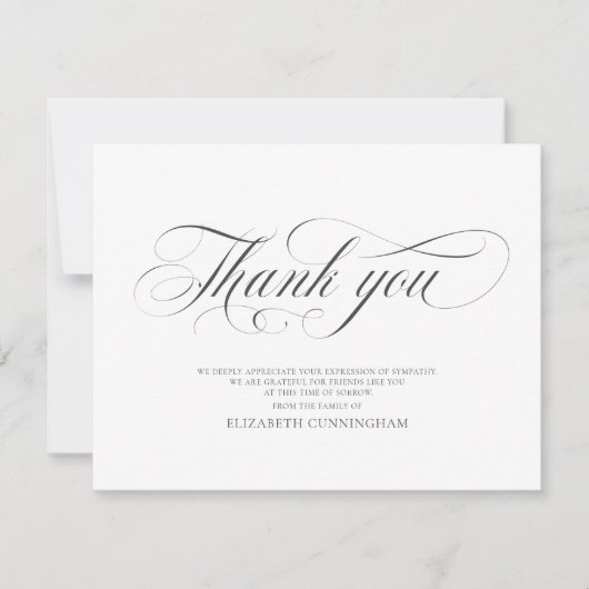 Carte De Remerciements Mémorial de calligraphie de script Cursive classiq (Devant)