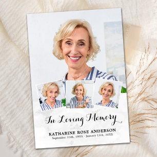 Carte De Remerciements Memorial Elegant 4 Photo Collage Sympathie funérai