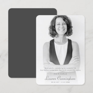 Carte De Remerciements Memorial Elegant Chic Moderne Simple Photo Personn
