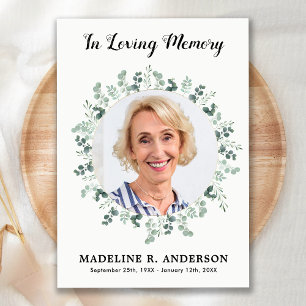 Carte De Remerciements Mémorial Eucalyptus Photo Sympathy Funérailles