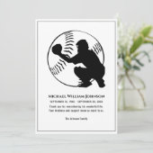 Carte De Remerciements Mémorial Funéraire Baseball Noir Et Blanc Receveur (Debout devant)