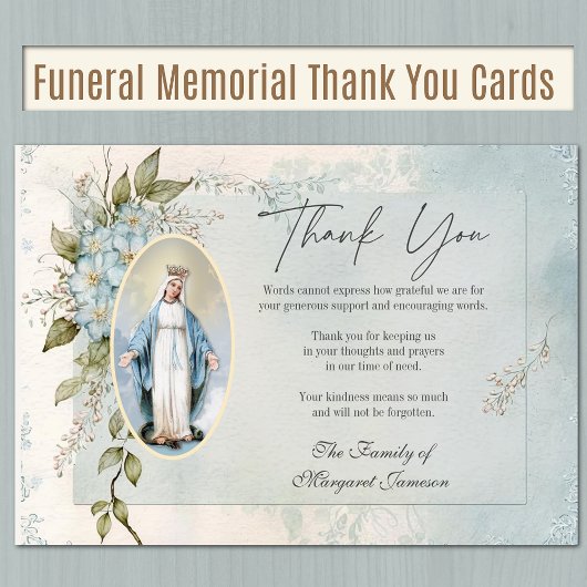 Carte De Remerciements Mémorial funéraire catholique Vierge Marie