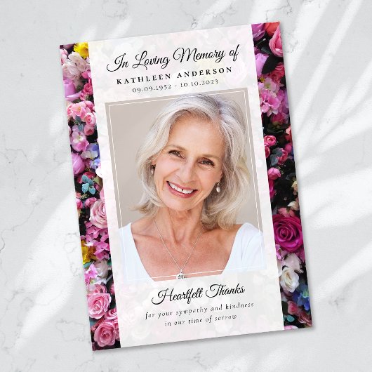 Carte De Remerciements Mémorial funéraire de conservation de photos flora