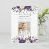 Carte De Remerciements Mémorial funéraire de la photo florale blanc foncé (Debout devant)