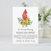 Carte De Remerciements Mémorial funéraire moderne du cardinal Sunflower (Debout devant)