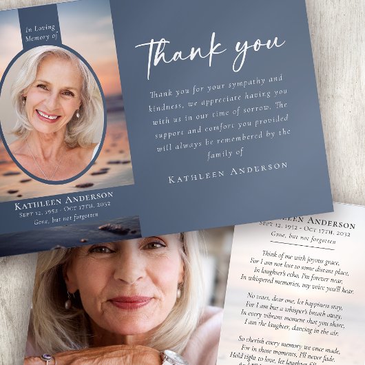 Carte De Remerciements Mémorial funéraire photo Blue Sunrise