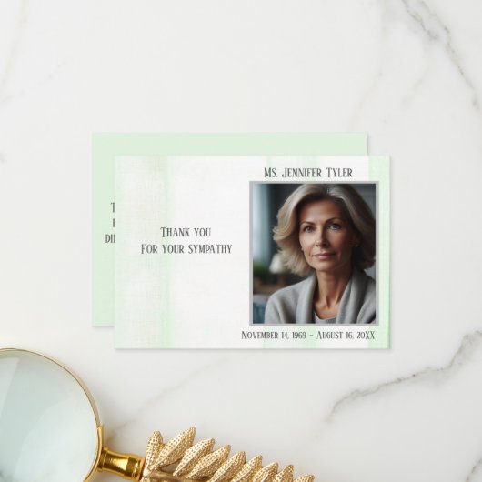 Carte De Remerciements Mémorial funéraire Vert de la famille (Devant/Arrière en situation)