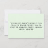 Carte De Remerciements Mémorial funéraire Vert de la famille (Dos)