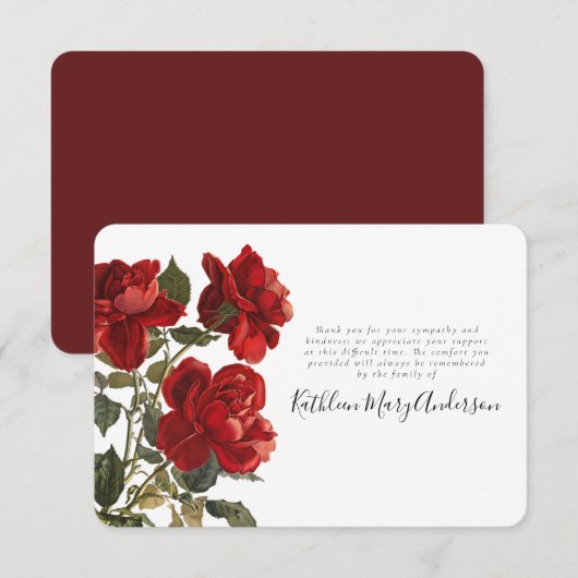 Carte De Remerciements Mémorial funéraire vintage Rose (Devant / Derrière)