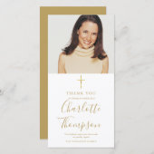 Carte De Remerciements Memorial Funeral Elegant Gold Cross Simple Photo (Devant / Derrière)