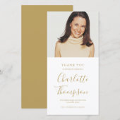 Carte De Remerciements Memorial Funeral Elegant Gold Script Photo (Devant / Derrière)