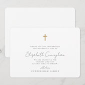 Carte De Remerciements Memorial Funeral Modern Faux Gold Cross (Devant / Derrière)