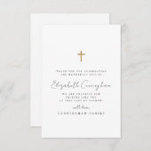 Carte De Remerciements Memorial Funeral Modern Faux Gold Cross (Devant / Derrière)