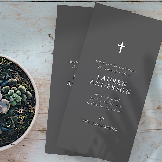 Carte De Remerciements Memorial Funeral Modern Simple Chic Cross