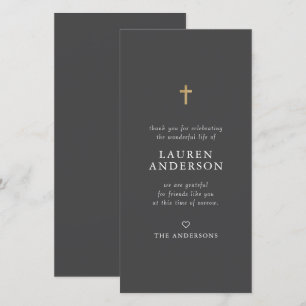 Carte De Remerciements Memorial Funeral Modern Simple Chic Gold Cross