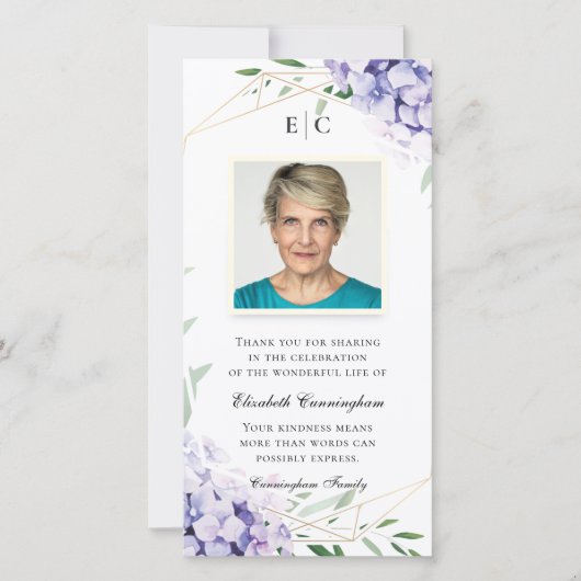 Carte De Remerciements Mémorial géométrique floral de Hydrangea Lilac (Devant)