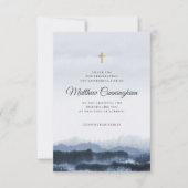 Carte De Remerciements Mémorial moderne Elegant couleur d'eau foncée Croi (Devant)