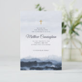 Carte De Remerciements Mémorial moderne Elegant couleur d'eau foncée Croi (Debout devant)