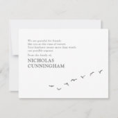 Carte De Remerciements Mémorial moderne simple troupeau d'oiseaux (Devant)