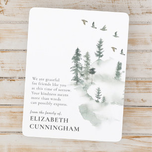 Carte De Remerciements Mémorial Simple aquarelle verte Forêt de pins
