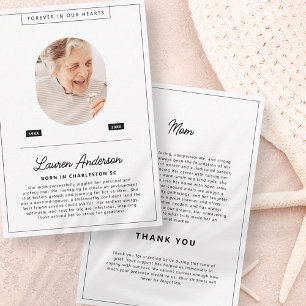 Carte De Remerciements Mémorial simple noir et blanc minimaliste moderne