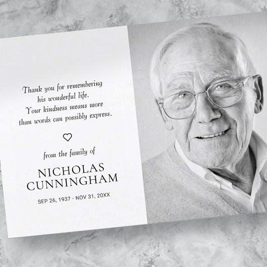 Carte De Remerciements Memorial Simple Photo moderne