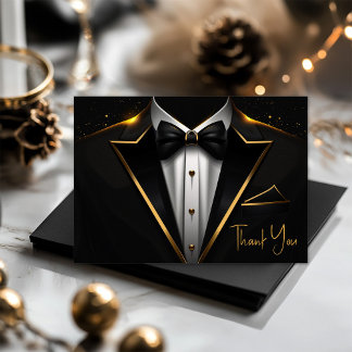 Carte De Remerciements Mens Black Gold fête d'anniversaire