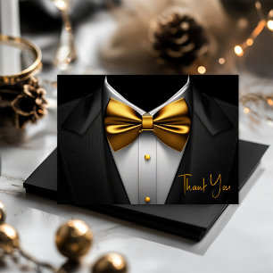 Carte De Remerciements Mens Black Gold Tuxedo fête d'anniversaire