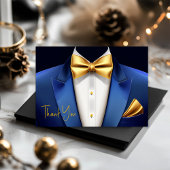Carte De Remerciements Mens Blue Gold Tuxedo fête d'anniversaire