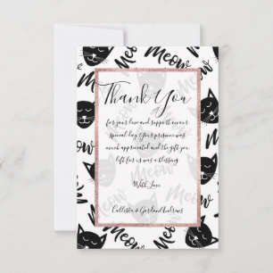 Carte De Remerciements Meow Simple moderne Black White Chats Typographie