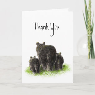 Carte De Remerciements Merci, Aquarelle Famille Ours Noir, Animal