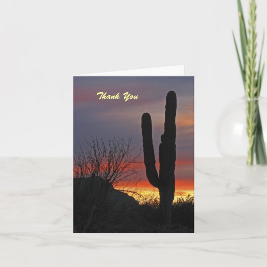 Carte De Remerciements Merci, Blank Inside, Saguaro Cactus au coucher du  (Devant)