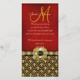 Carte De Remerciements "Merci" damassé or noir rouge