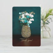 Carte De Remerciements Merci! Fleurs en Dollar D'Argent De Vase Crackées (Debout devant)